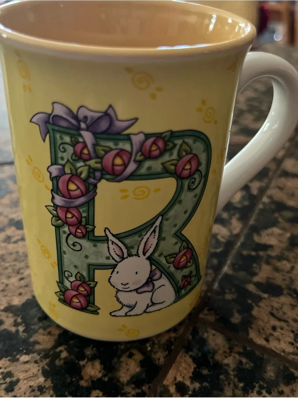 Mary Engelbreit Yellow Bunny R Monogram Ceramic Mug